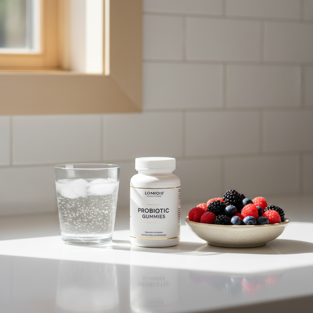 Probiotic Gummies bottle styled with berries