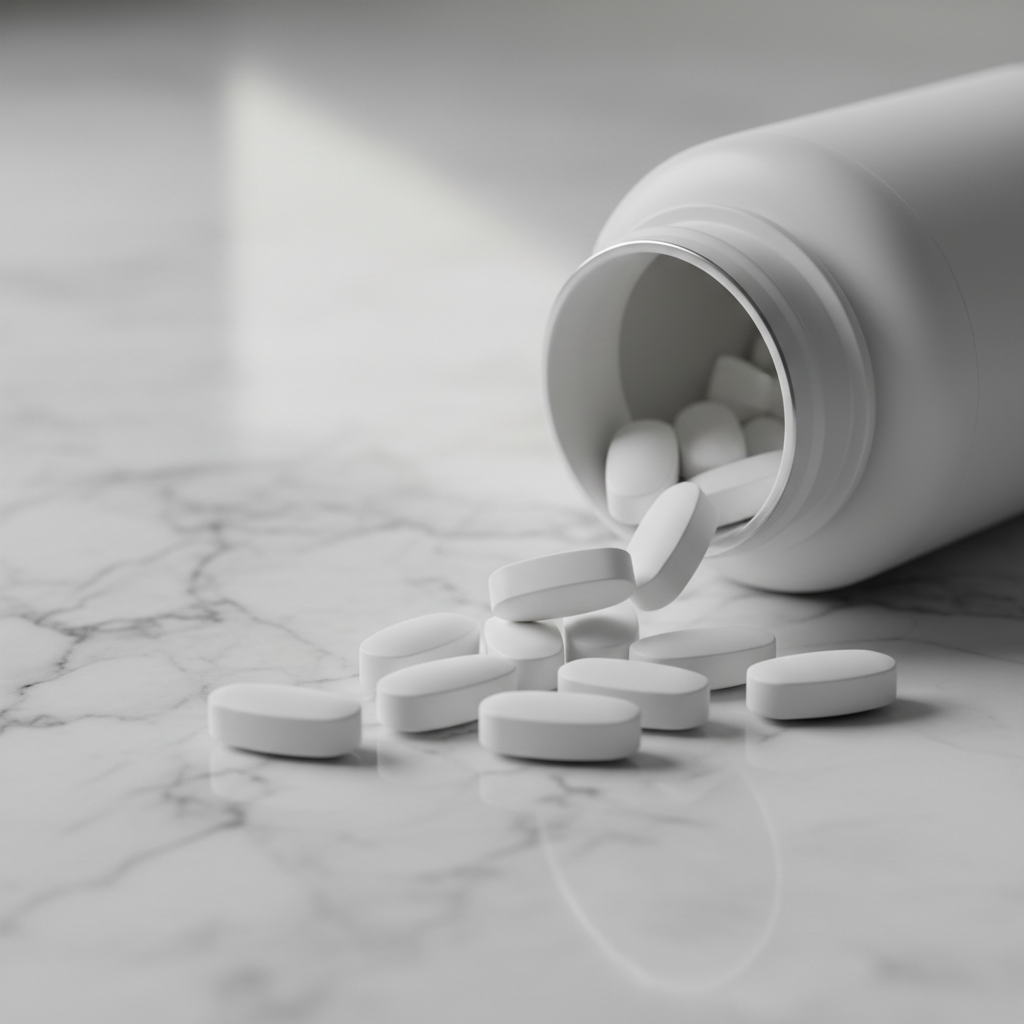 Marine Collagen Tablets spilled from bottle