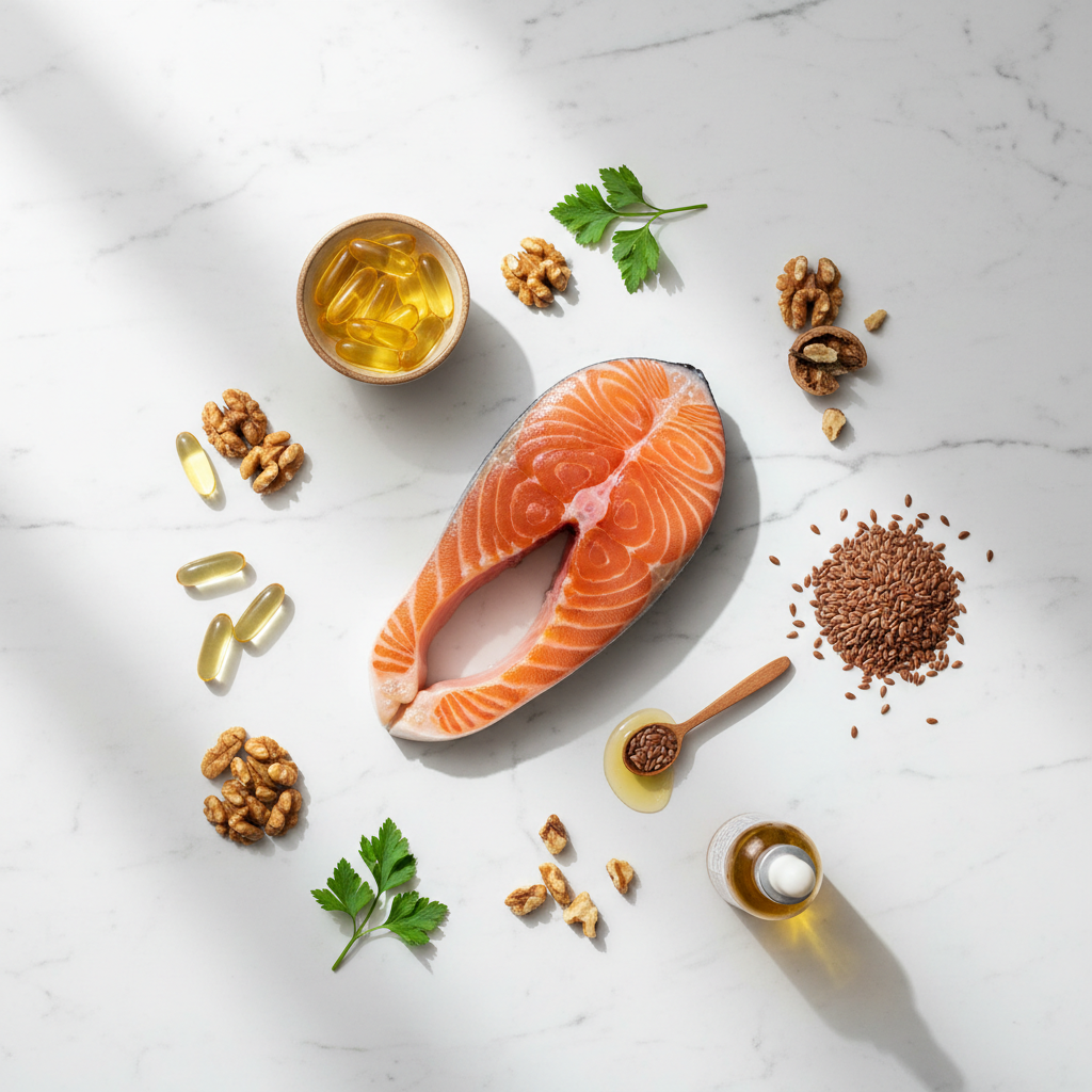 Omega-3 Fish Oil styled with omega-3 rich foods