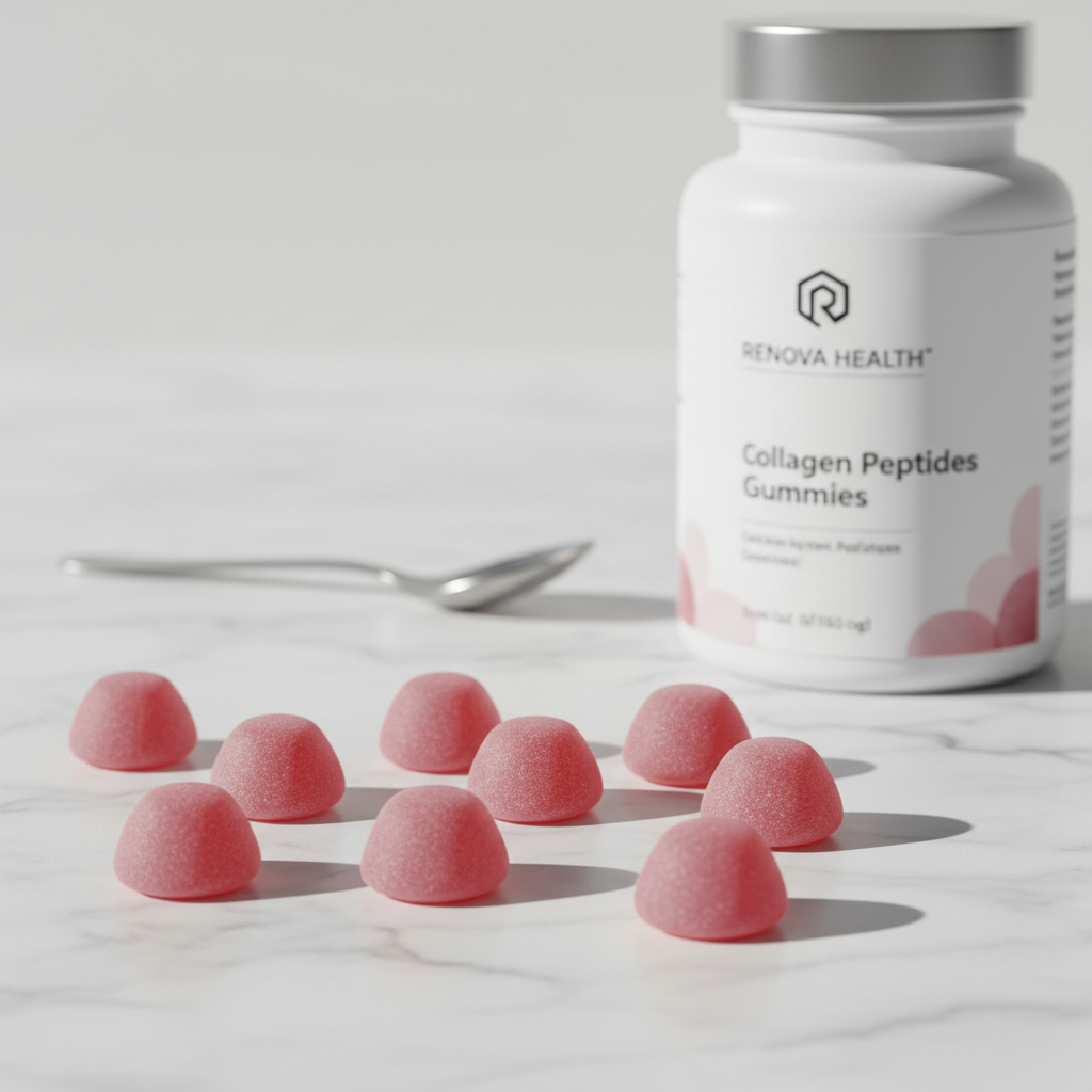 Collagen Peptides gummies on marble surface