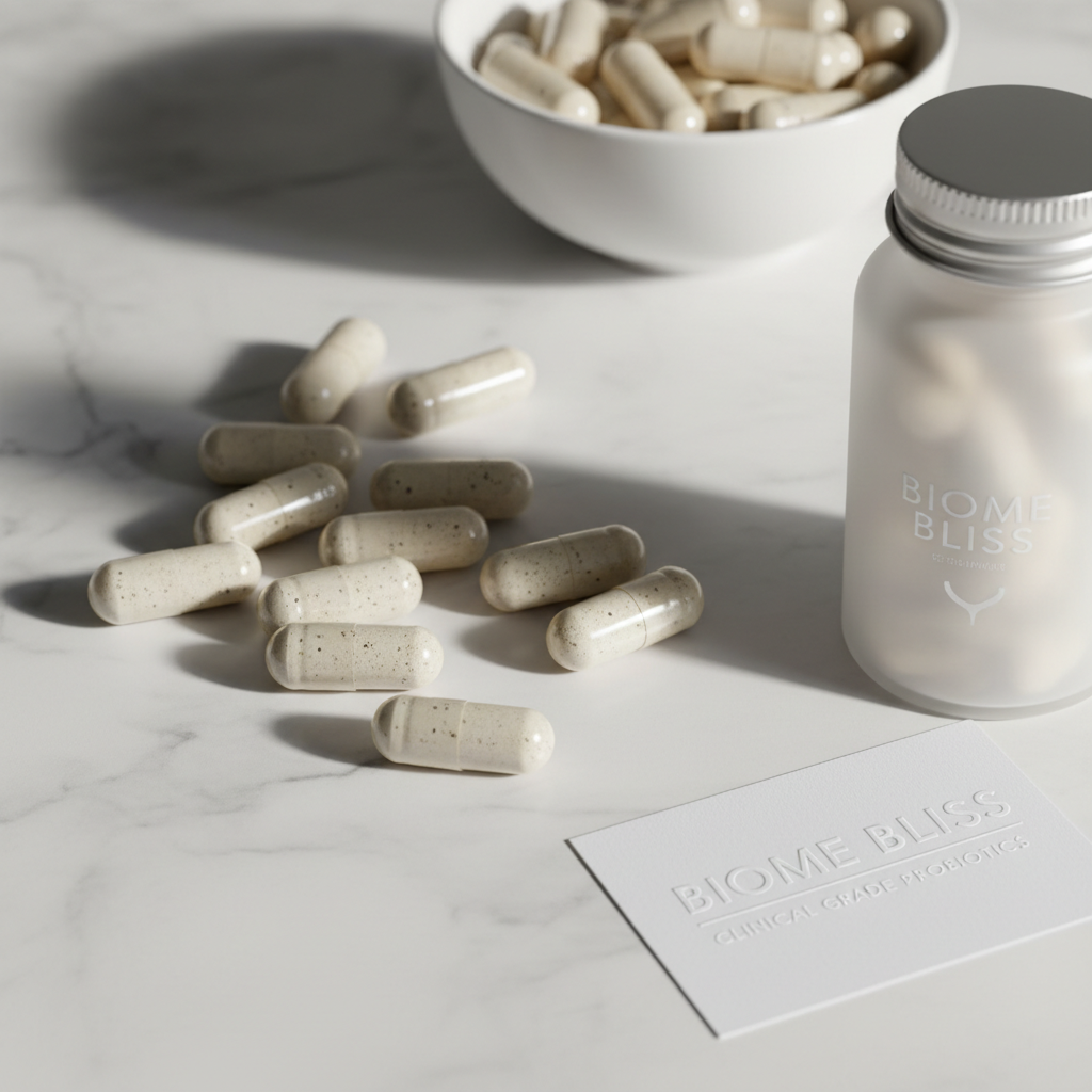 Probiotic capsules on marble surface